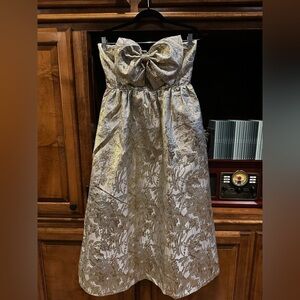 Formal Strapless Gold Brocade Midi Dress with Bow- worn once!